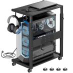 ショッピングキャスター PC収納ボックス サーバーラック 360°キャスター付き CPUスタンドカート昇降式パソコンワゴン 充電ステーション付き PC 台車 2段 オフ