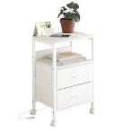 ショッピングカビナイト Fly-CTsoar サイドテーブル キャスター付き ナイトテーブル 2つ引き出し付きのベッドサイド テーブル コンセント付き 可移動ナイトテー