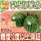 ショッピング送料無料 熊本県 JA鹿本 ”小玉すいか ひとりじめ” 秀・優 4L2玉 約6kg【予約 4月以降】 送料無料