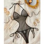 ホットなシアーメッシュテディ レースアップホルター バックレスTバック ボディスーツ レディースセクシーランジェリー 下着