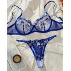 シースルー ブラ＆ショーツ ロイヤルブルー レース レディースセクシーランジェリー＆下着