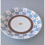 大皿 市松 赤い花 24ｃｍ