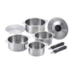 国産 IH対応 ステンレス製 ハンドル着脱式鍋４点＋蒸し台セット 燕三(ENZO) EM-032 和平フレイズ