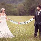 ヴィンテージJust Marriedバナー結婚式装飾ホオジロ写真ブース小道具Signsガーランドブライダルシャワー装飾