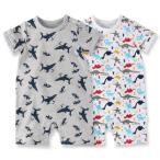 Baby Nest 夏 ベビー服 半袖ロンパース 2枚セット 女の子 男の子 肩ボタン 動物柄 コットン セット2-12M