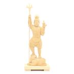 仏像 毘沙門天 立像 4.0寸 三戟持ち 桧木 多聞天 四天王
