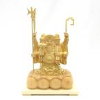 木彫仏像 三面大黒天 俵座 身丈4.5寸 総高23cm 桧木切金
