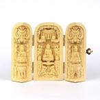 釈迦三尊諸尊仏龕（三開仏筒型）高さ10cm水柘植