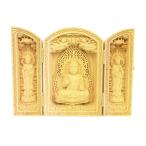 薬師三尊(薬師如来・日光菩薩・月光菩薩) 三開仏板状 高さ10.5cm 水柘植