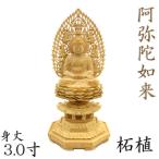 仏像 阿弥陀如来 座像 3.0寸 飛天光背 八角台 柘植