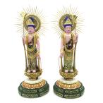 木彫仏像/日光・月光菩薩立像5.0寸一対放射光背円台桧木彩色