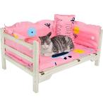 La La Pet Wooden Dog Bed Elevated Pet Sofa Raised Dog Kennel with Fence Pillows Mattress and Bedding for Small Medium Dog Cats (ピンク%)
