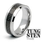 タングステン カーボン デザイン 幅8mm エッジカット シルバー ブラック フラットバンド 金属アレルギー対応 ごつめ 専用BOX付属