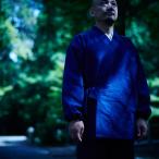 日本製 / 藍染め紬織 京作務衣 (紺) /袖・裾ゴム仕様