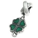 Sterling Silver Green Lucky Irish Four Leaves Clover Heart European Style B