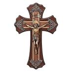 Roman 26cm Victorian Style Oak and Antique Gold Finish Crucifix Wall Cross