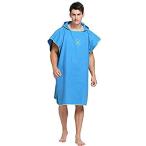 マイクロファイバー サーフビーチ ウェットスーツ チェンジタオル バスローブ ポンチョ フード付き フリーサイズ