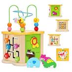 Baby Toys Small Activity Cube 6-in-1 Play Center Wooden Bead Maze Animal Sh