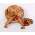 Jerusalem Gift Shop オリーブウッドプレートにローブと魚、ベツレヘムオリーブウッドから彫刻された魚2匹と5匹のローブ (4.5インチ 並行輸入品