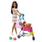 Barbie Stroll ‘n Play Pups Playset with Brunette Doll (11.5-inch), 2 Puppie