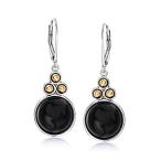 Ross-Simons Black Onyx Drop Earrings in Sterling Silver With 14kt Yellow Go 並行輸入品