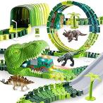 Dinosaur Toys Race Track -200+pcs Flexible Train Tracks with 2 Race Cars, C 並行輸入品