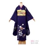 振袖 レンタル 青 フルセット 成人式 結婚式 結納 振袖レンタル 大きいサイズ 貸衣裳 フルレンタル  紺 ネイビー レトロ 柄少なめ 72058
