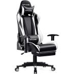 GTPLAYER ゲーミングチェア リクライニングハイバック ヘッドレスト 肘掛け付 オットマン付 ホワイト White 1年保証 (GTP002F)