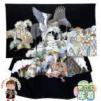  Kyoto Muromachi st... три .. кимоно производство надеты первый надеты мужчина младенец. праздник надеты .. глаз золотой пешка вышивка натуральный шелк нижняя рубашка имеется [ чёрный земля, ястреб . замок * шлем ]NRBU2611