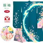 京都室町st. 絵羽柄の振袖 正絹 Lサイズ 振袖 成人式 お正月 お晴れ着「青緑、桜流れ」OSF2501