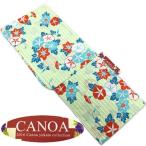 浴衣　レディース　ゆかた　あさがお柄　グリーン　オレンジ　CANOAブランド　和風　お仕立て上がり　フリーサイズ　紅梅織　単品　綿１００％　レトロ　女性用