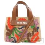 MIUMIU ミュウミュウ フラワーモチーフ 2WAY ハンドバッグ キャンバス レディース 中古