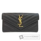 YVES SAINT LAURENT イヴ・サンローラン Vステッチ 長財布(小銭入れあり) レザー レディース 中古