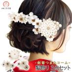 髪飾り 3点セット つまみ細工 成人式 振袖 wk-276 袴 卒業式 浴衣 和装小物 花飾り 菊 パールビーズ 白 茶 同色