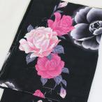 女性用 仕立て上がり 浴衣 単品 プレタ 綿 変り織り ゆかた レディース 黒地 薔薇 バラ 花 ブライトンベル