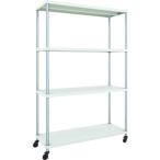 物品棚 パイプ棚 ＴＲＵＳＣＯ　スチールラック　フェニックスラック　１２００Ｘ４５０　４段　Ｕ車輪付　Ｗ色　抗菌粉体塗装　  (PER-6444-U125-W)