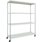 物品棚 パイプ棚 ＴＲＵＳＣＯ　スチールラック　フェニックスラック　１５００Ｘ４５０　４段　Ｕ車輪付　Ｗ色　抗菌粉体塗装　  (PER-6544-U125-W)