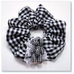 テディーベアーギンガムチェックシュシュ[ブラック・黒]