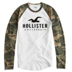 ホリスター Hollister メンズ 正規品 ロンT ラグラン Tシャツ Raglan Logo Graphic Tee - White And Camo 迷彩柄