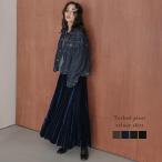 ベロア フレアスカート ロングスカート タックプリーツ ウエスト総ゴム マキシ丈 【lsskaw25-1688】【予約販売：11月27日入荷予定順次発送】【送料無料】宅込