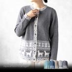 『アルパカブレンドアルパカパターンカーディガン』かわいいアルパカ柄のカーデ...