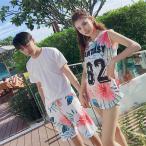 水着ペア カップル 水着 レディース水着 メンズ水着 ビキニ ビーチ水着 花柄 セパレート 4点セット ビーチパンツ カップルお揃い 体型カバー カップル