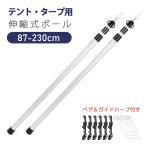 タープポール タープ テント ポール 2本セット 87-230cm ペグ ガイドロープ付き 直径30mm 軽量 簡単 長さ無断調節 アウトドア キャンプ