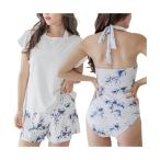  купальный костюм body type покрытие женский белый + цветочный принт 4 позиций комплект M танкини футболка короткий рукав Rush Guard шорты симпатичный ((S