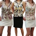 サテンブラウス光沢プリント柄物サテンシャツヒョウ柄チェーン柄ゴールドネイビ...