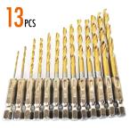 ドリルビット セット 13本 六角軸 6.35? HSS インパクトドライバー DIY 六角軸ドリル ドリル刃 充電式ドライバー 鉄工用ドリル チタンコーティング