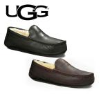 UGG アグ メンズ ファー スリッポン ASCOT LEATHER MENS レザー ムートンモカシンシューズ ブラック 黒 5379B