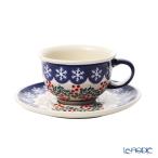 ポーリッシュポタリー(ポーランド陶器) ボレスワヴィエツ ティーカップ＆ソーサー 220ml／16cm XMAS／クリスマス(ひいらぎ) 775／836／1005 アフタヌーンティー