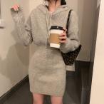 フード付き ニットワンピース ミニ タイト ワンピース レディース 20代 30代 ミニワンピース 長袖 リブニットワンピース 大きいサイズ
