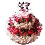 プリザーブドフラワー 結婚祝い 記念日 妻 嫁 両親 女性 友人 ディズニー ミッキー ミニー 花 フラワーケーキ 7号サイズ ホワイト2段 あすつく
